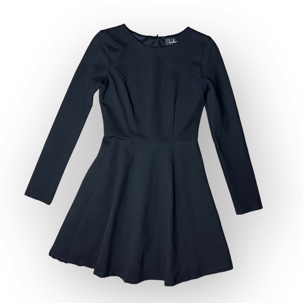 Lulus Black Long Sleeve Fit & Flare Dress Mini Back Zipper Party Women's Small